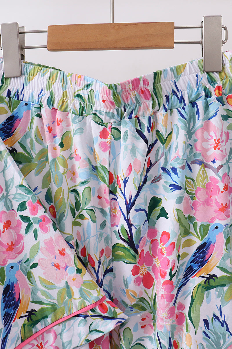 Women's Pink Floral Bamboo Pajama Set – Soft Two-Piece Sleepwear