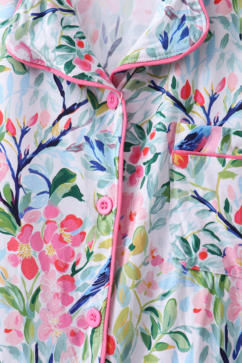 Women's Pink Floral Bamboo Pajama Set – Soft Two-Piece Sleepwear