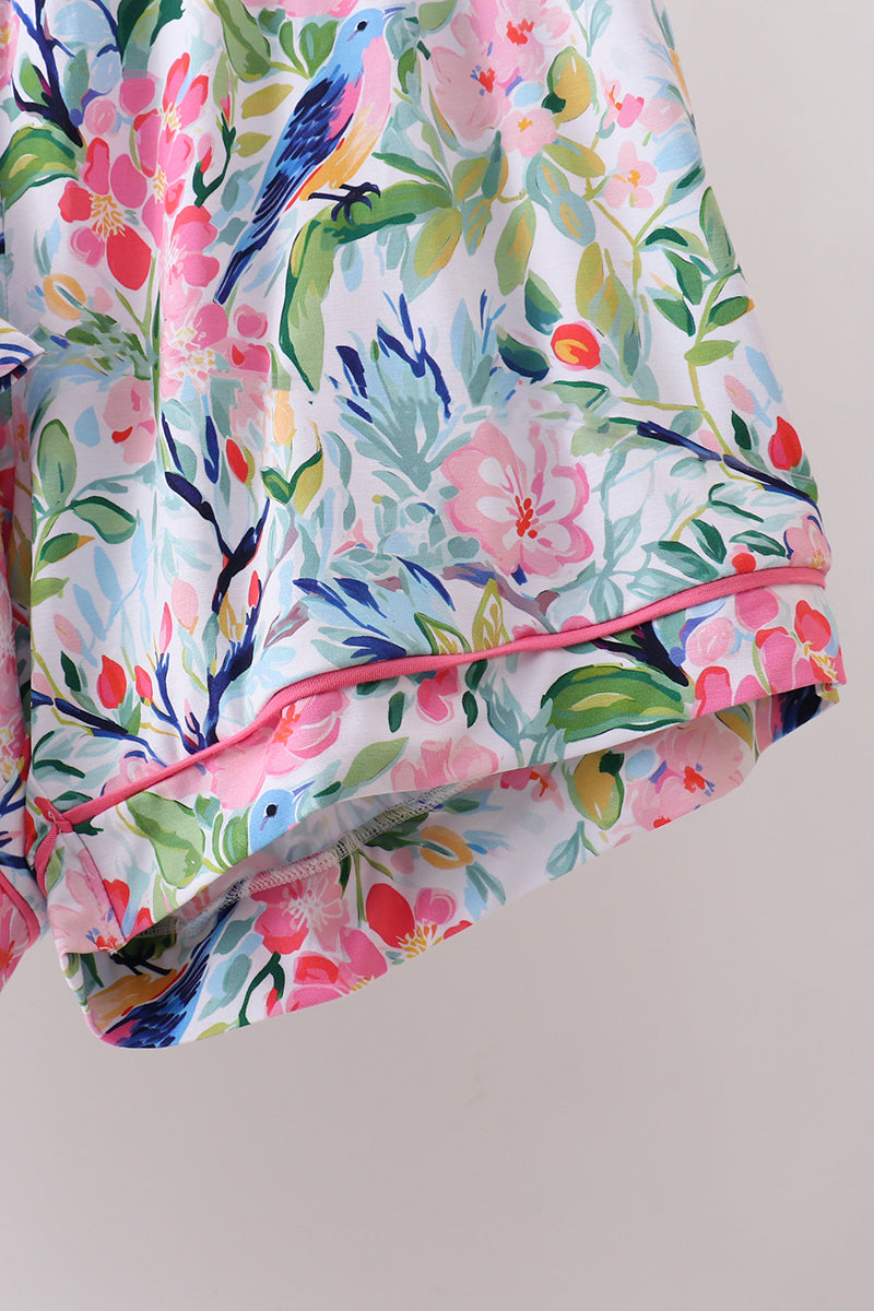 Women's Pink Floral Bamboo Pajama Set – Soft Two-Piece Sleepwear
