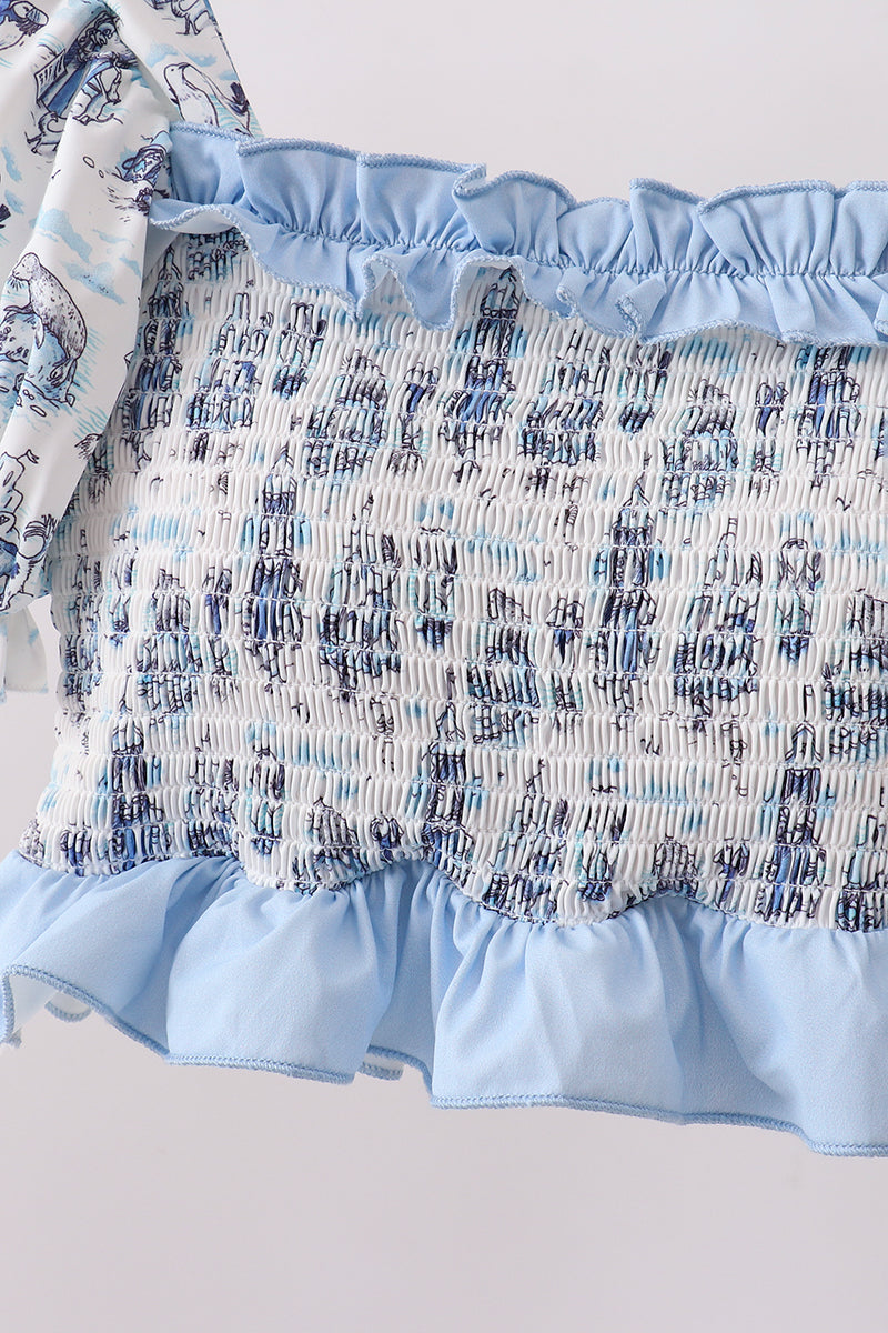 Women's Blue Beach Smocked UPF 50+ Two-Piece Swim Set