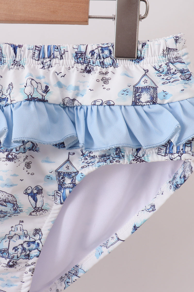Women's Blue Beach Smocked UPF 50+ Two-Piece Swim Set