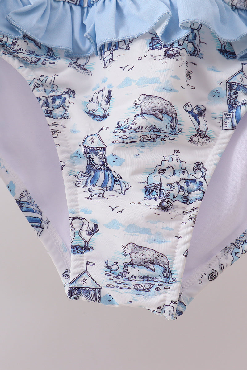 Women's Blue Beach Smocked UPF 50+ Two-Piece Swim Set