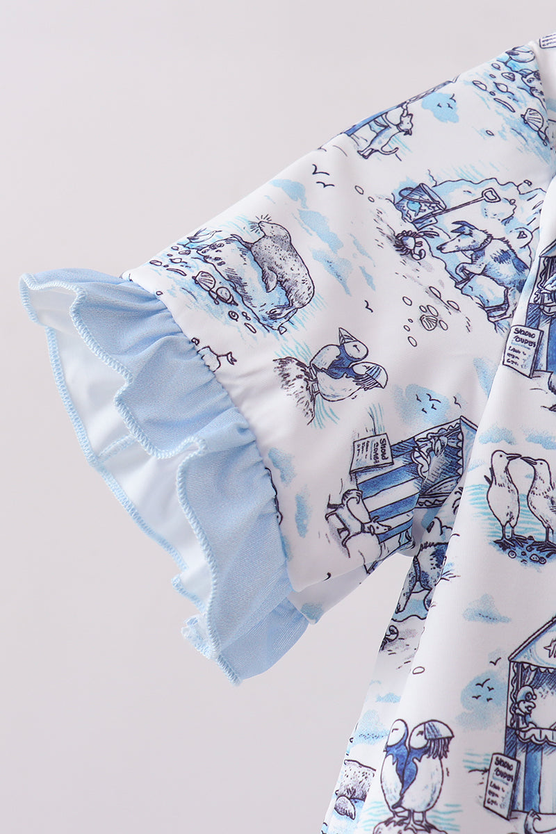 Girls' Blue Beach UPF 50+ Swim Coverup