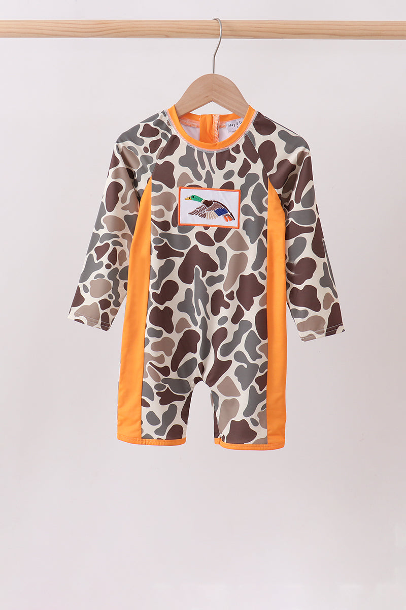 Girls' Camo Mallard Embroidered UPF 50+ One-Piece Swimsuit