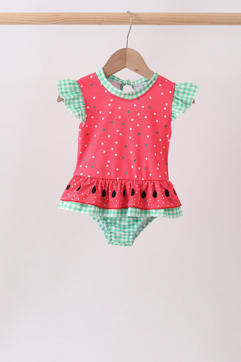Girls' Red Watermelon UPF 50+ One-Piece Swimsuit