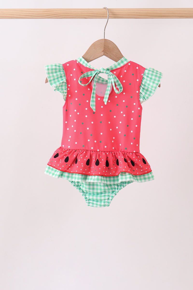 Girls' Red Watermelon UPF 50+ One-Piece Swimsuit