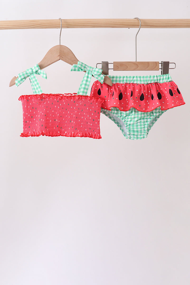 Girls' Red Watermelon Smocked UPF 50+ Two-Piece Swim Set