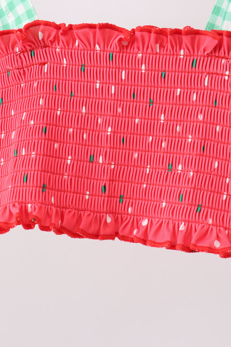 Girls' Red Watermelon Smocked UPF 50+ Two-Piece Swim Set