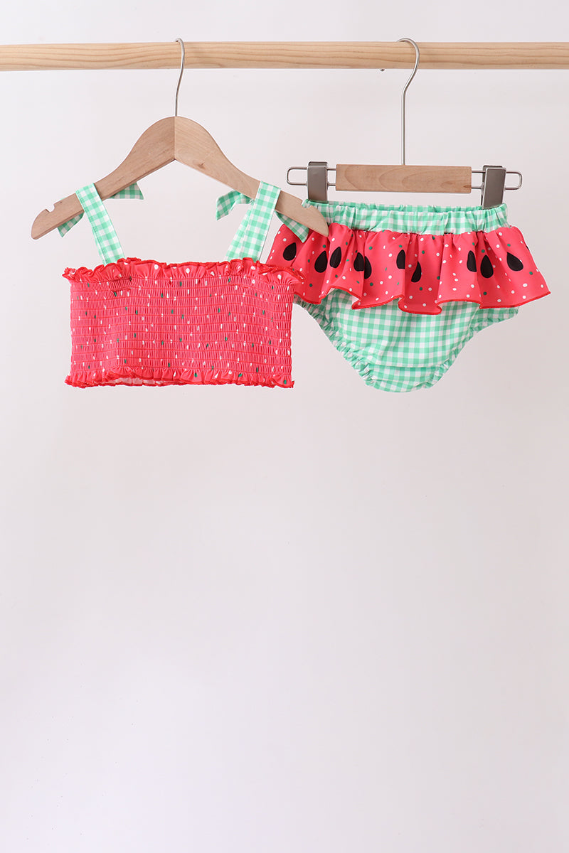 Girls' Red Watermelon Smocked UPF 50+ Two-Piece Swim Set