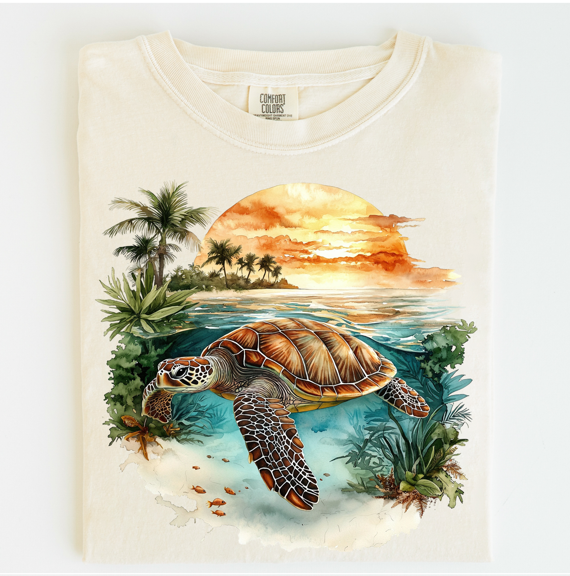 Retro Sea Turtle Ocean Sunset Shirt | Comfort Colors Coastal Tee