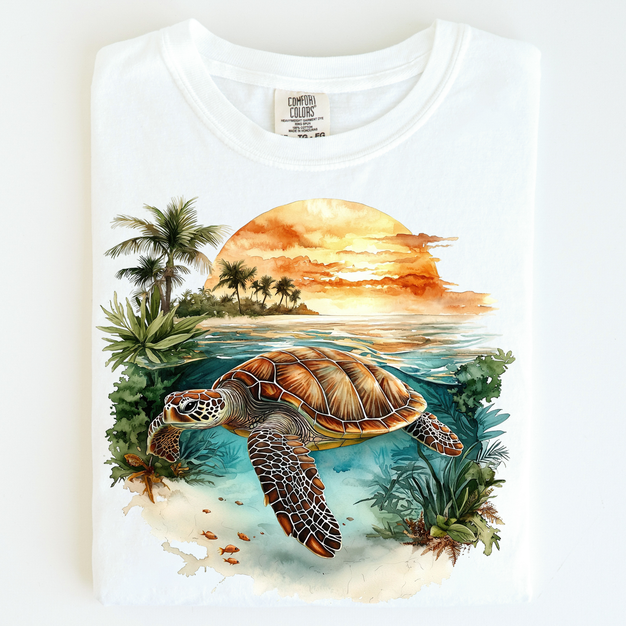 Retro Sea Turtle Ocean Sunset Shirt | Comfort Colors Coastal Tee