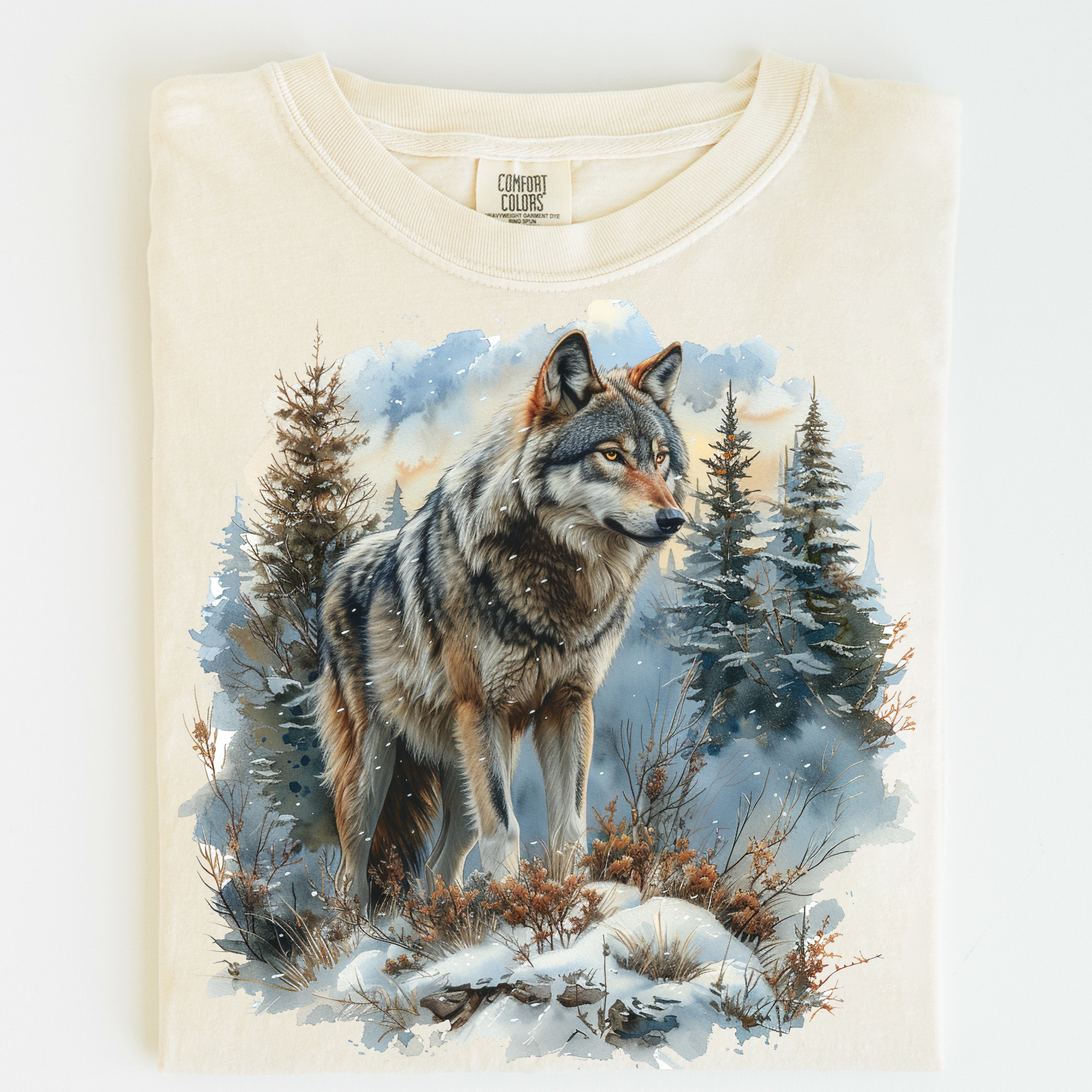 Retro Winter Wolf Mountain Shirt | Comfort Colors Wildlife Tee