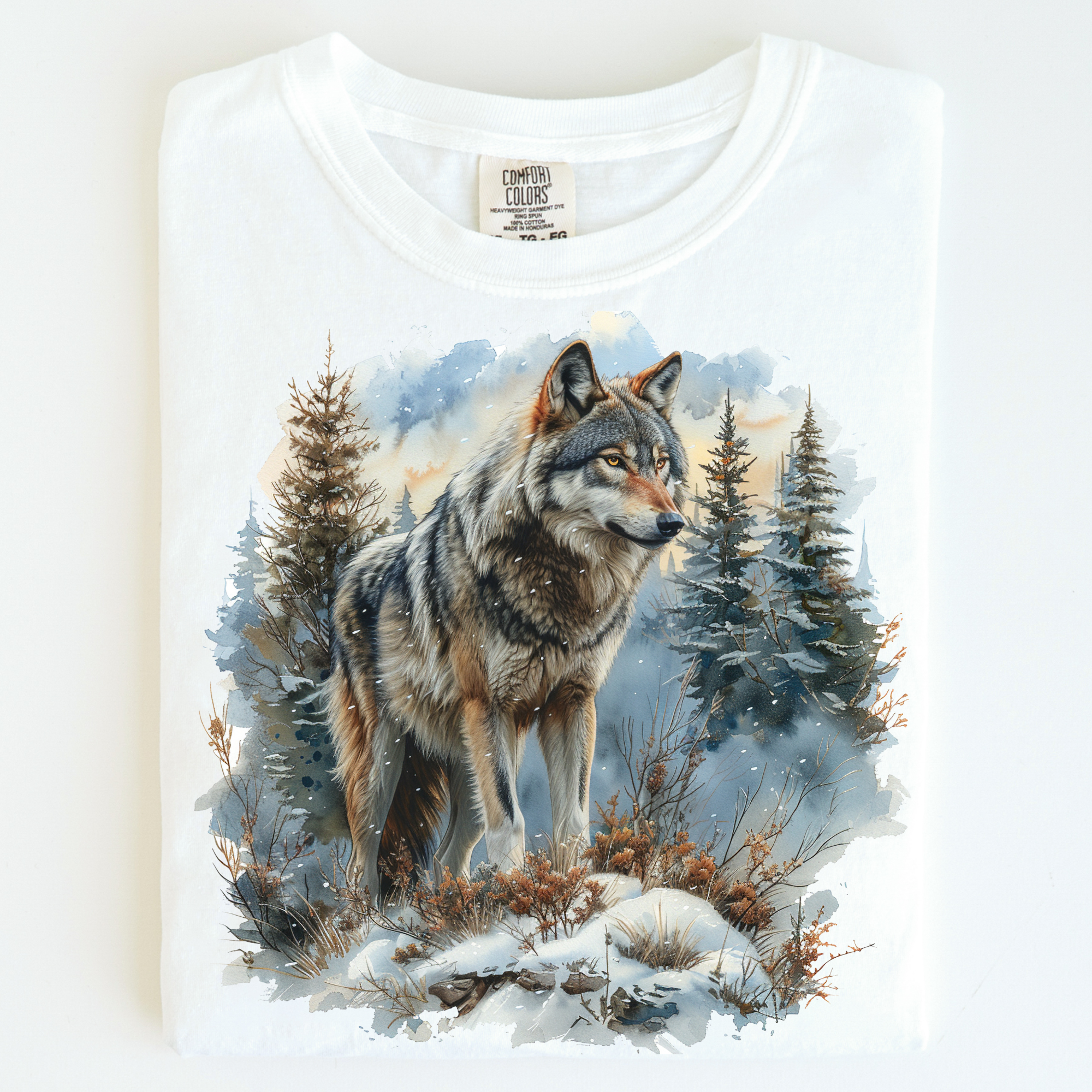 Retro Winter Wolf Mountain Shirt | Comfort Colors Wildlife Tee