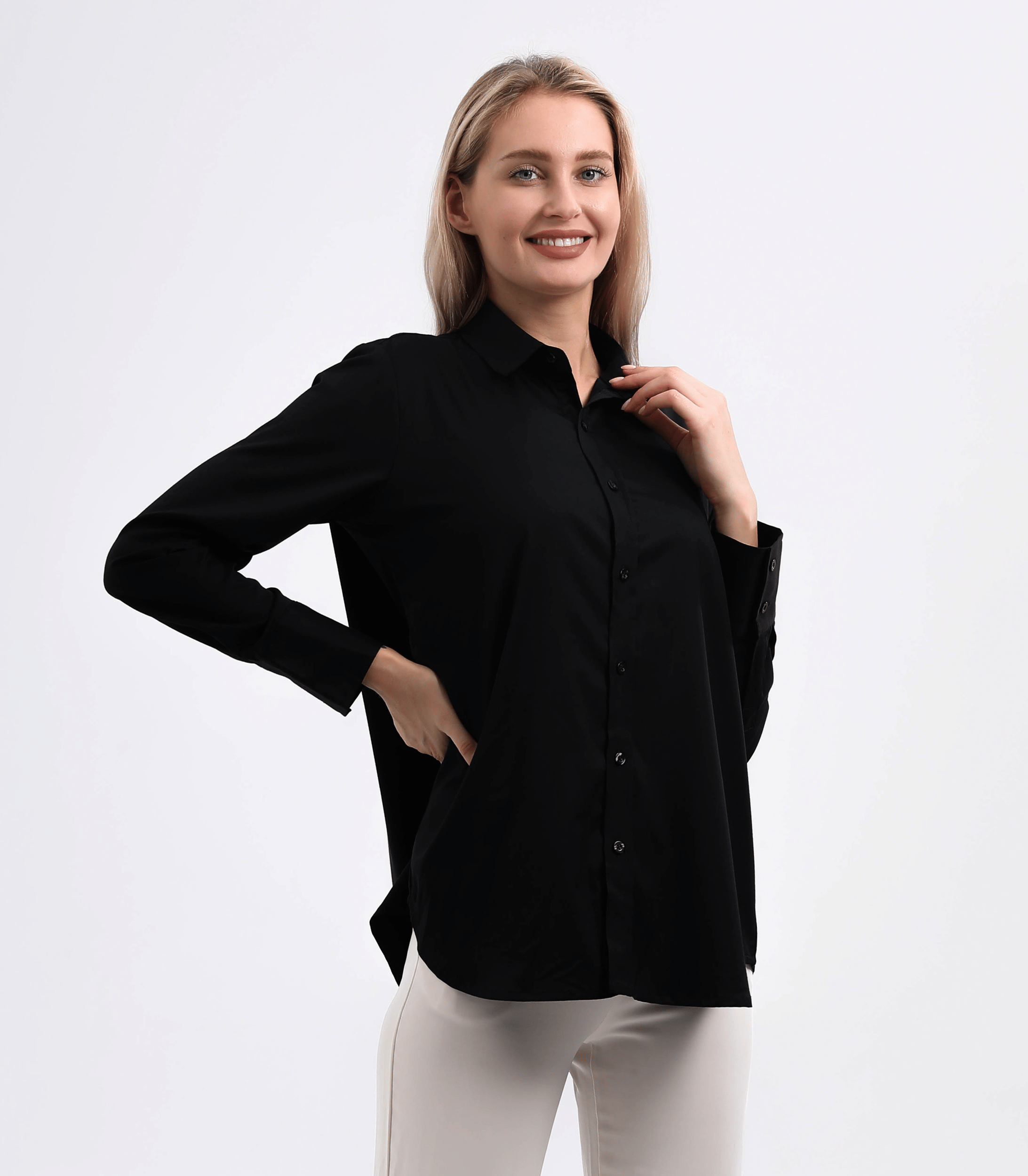 Maternity Button-Down Blouse – Organic Bamboo Long Sleeve