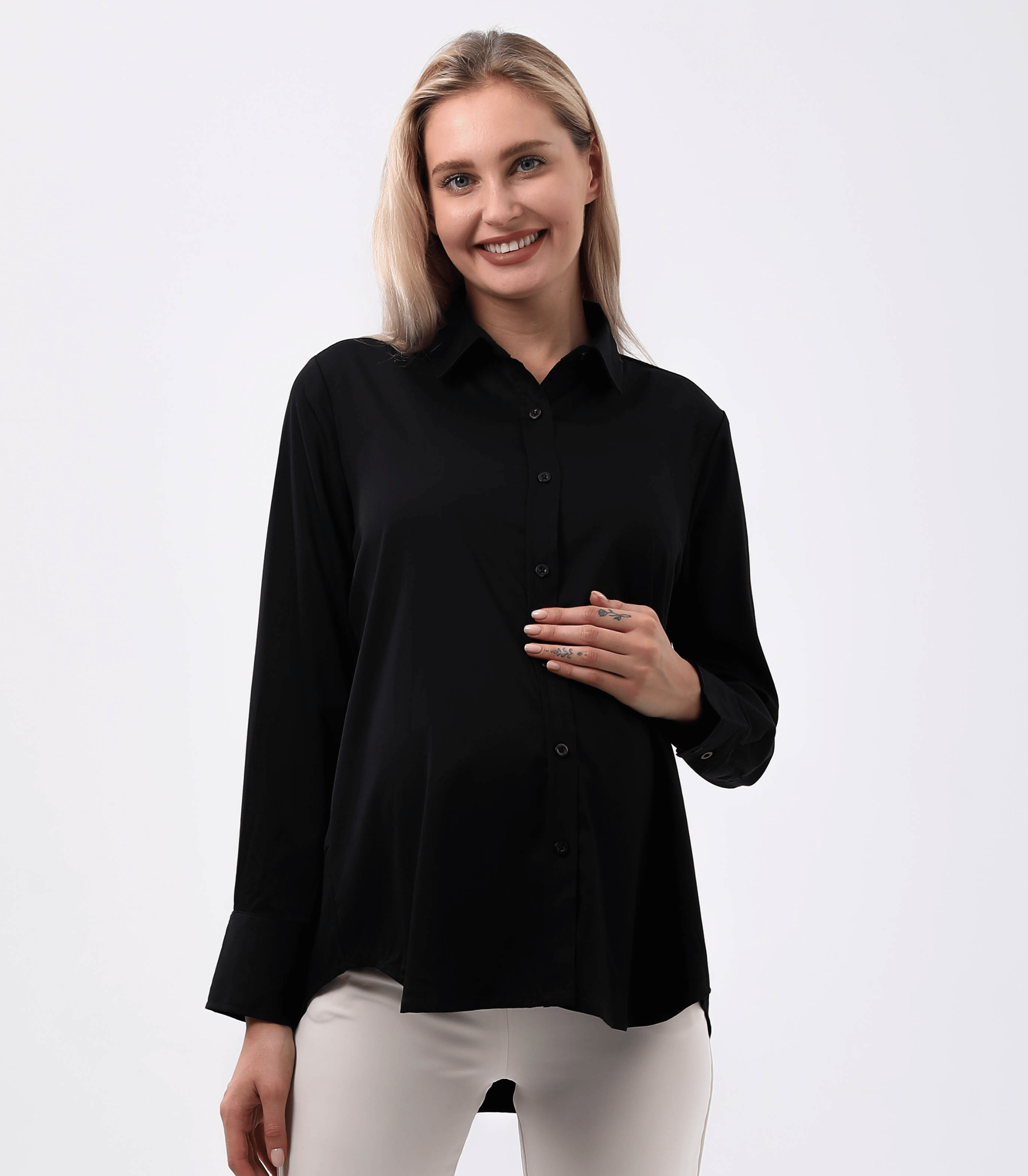 Maternity Button-Down Blouse – Organic Bamboo Long Sleeve
