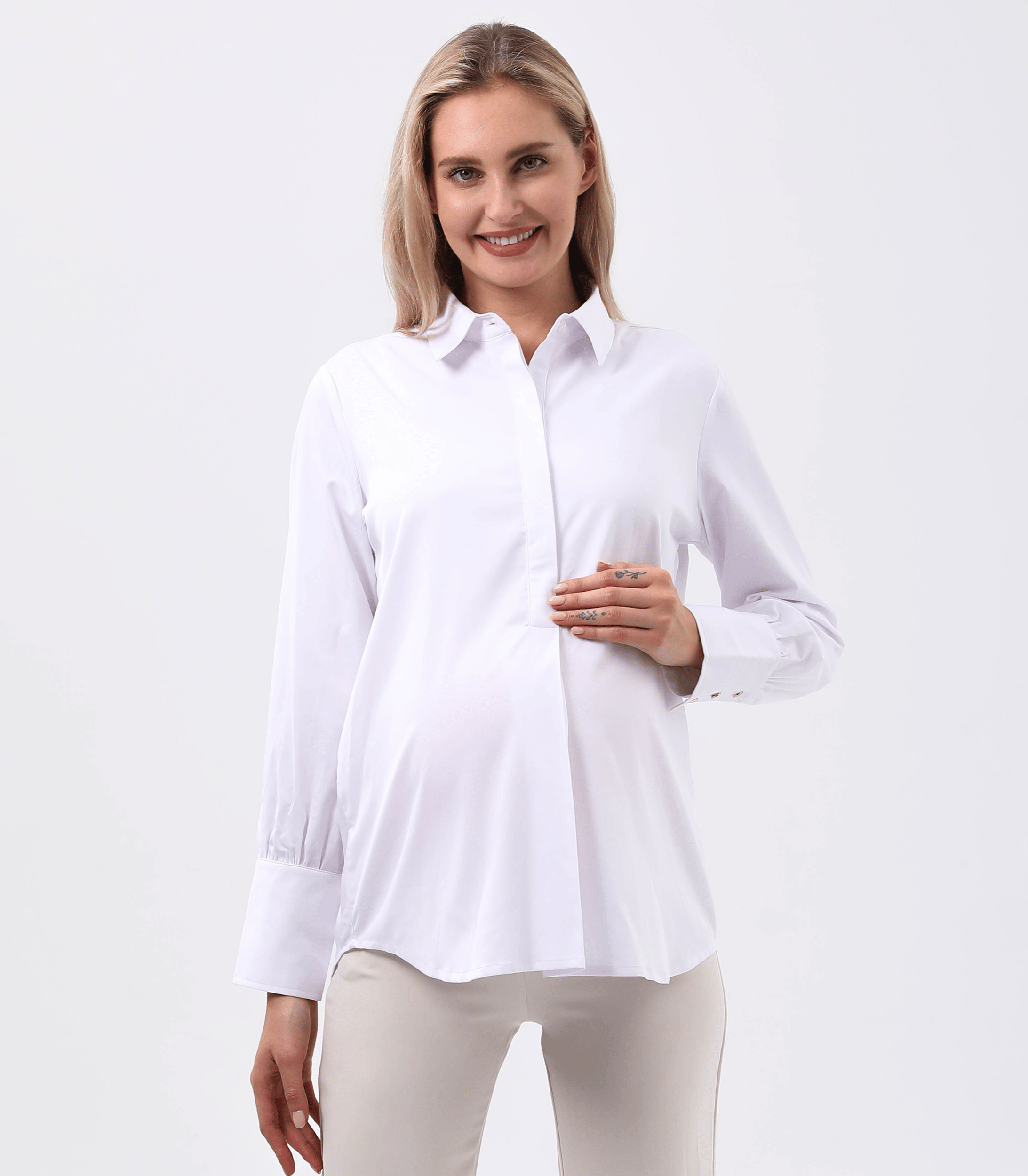 Maternity Button-Down Blouse – Organic Bamboo Long Sleeve