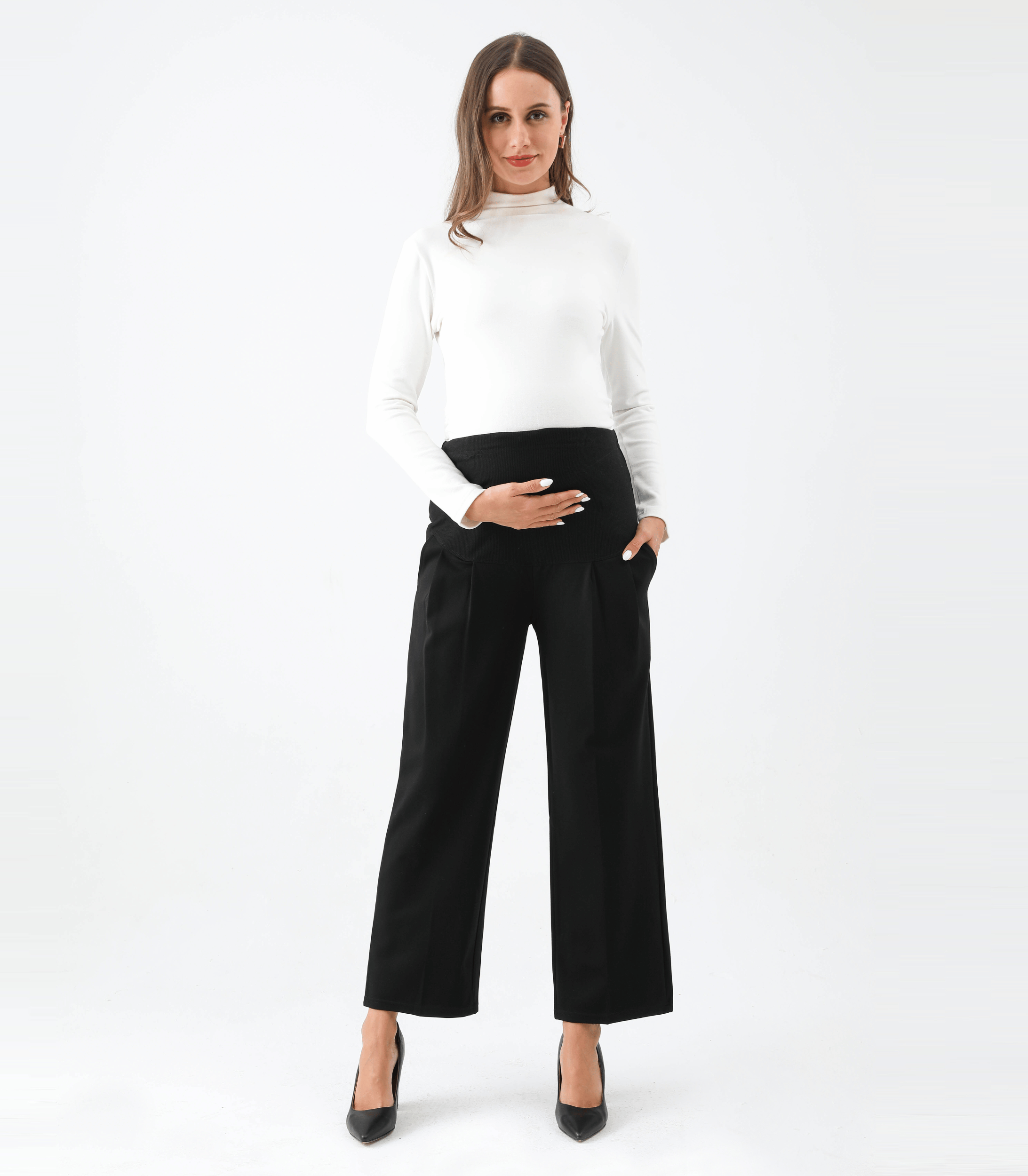 Umstands-Hose mit weitem Bein – knöchellange Überbauchhose