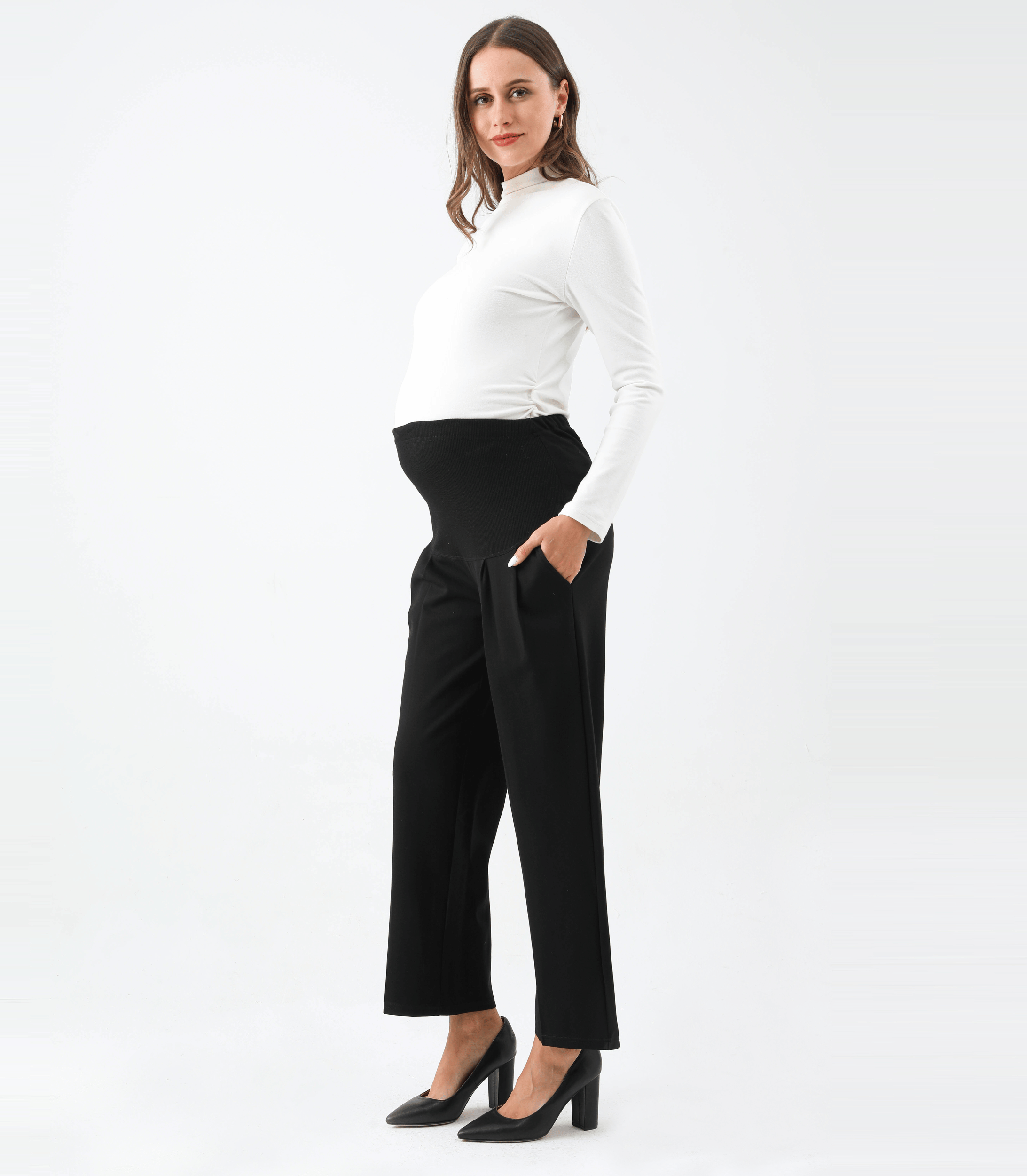 Umstands-Hose mit weitem Bein – knöchellange Überbauchhose