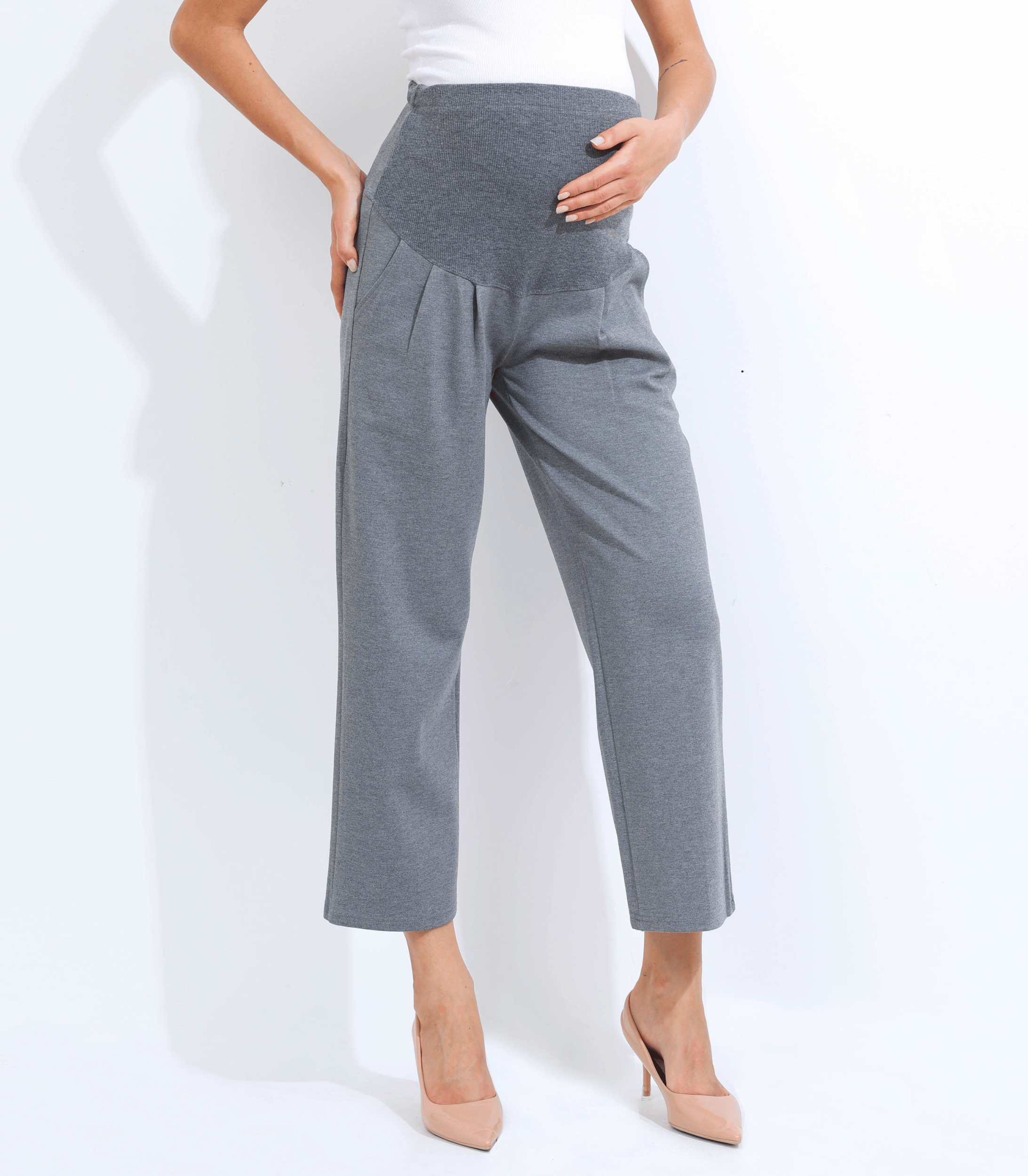 Umstands-Hose mit weitem Bein – knöchellange Überbauchhose