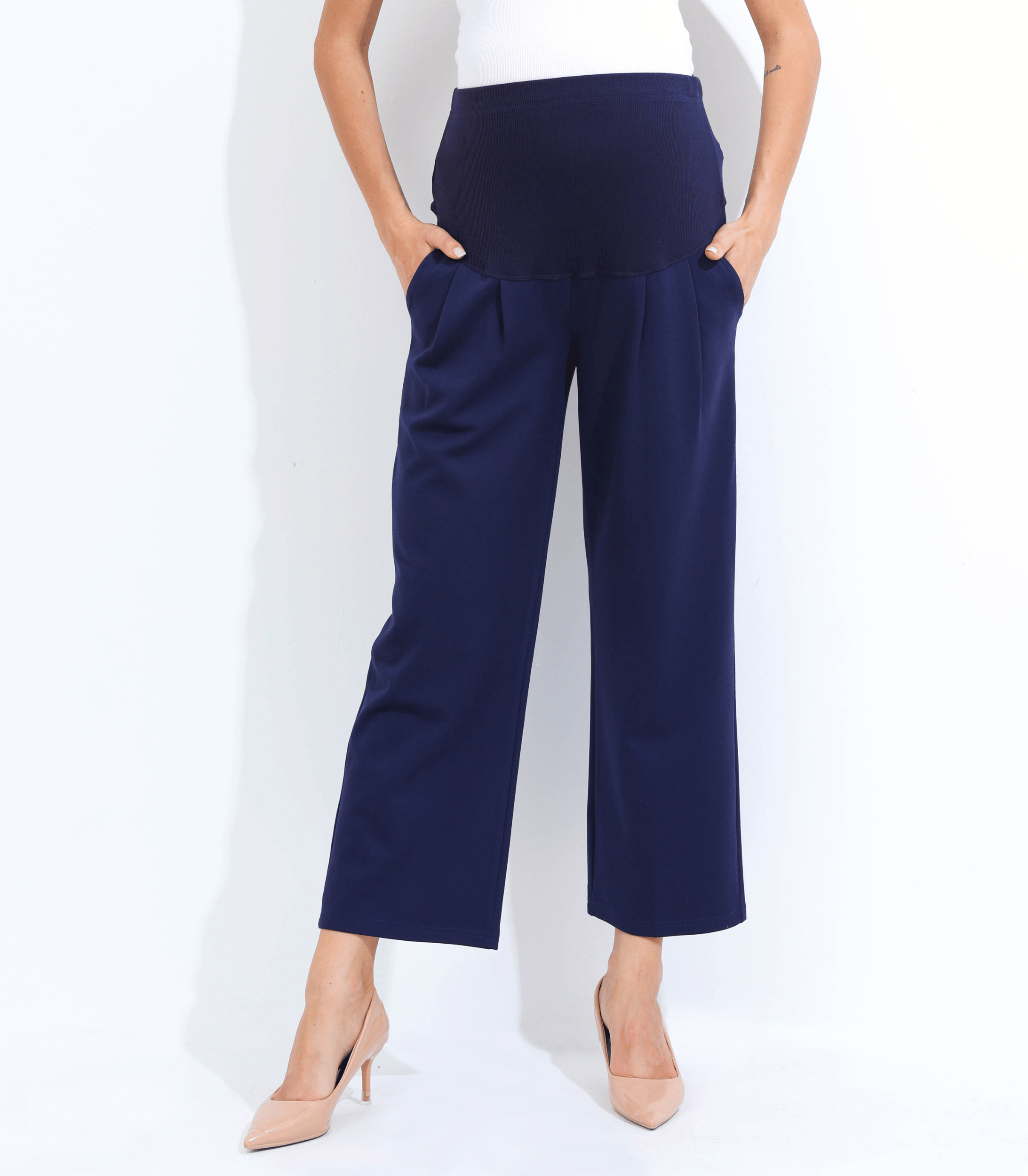 Umstands-Hose mit weitem Bein – knöchellange Überbauchhose