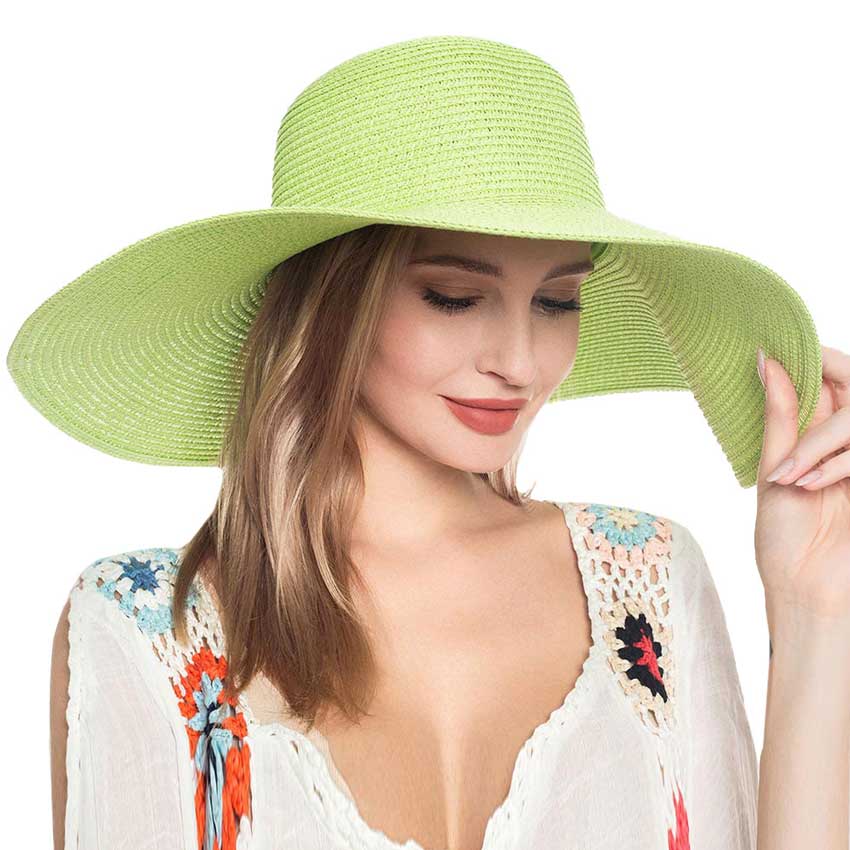 Solid Floppy Straw Sun Hat – Wide Brim, UV Protection, Packable & Crushable