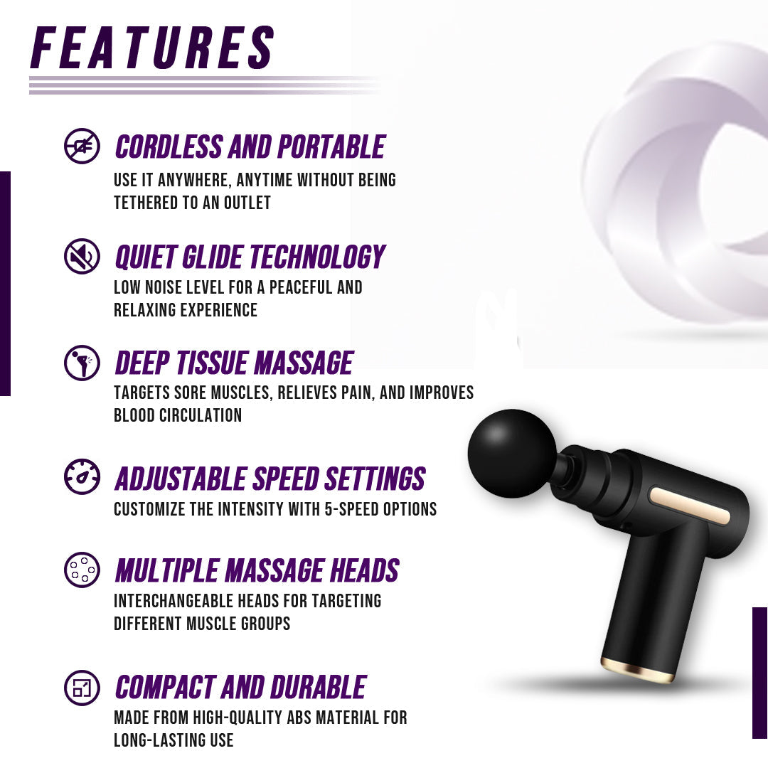 Muscle Massage Gun | Deep Percussion Therapy | 4 Heads & 6 Speed Settings