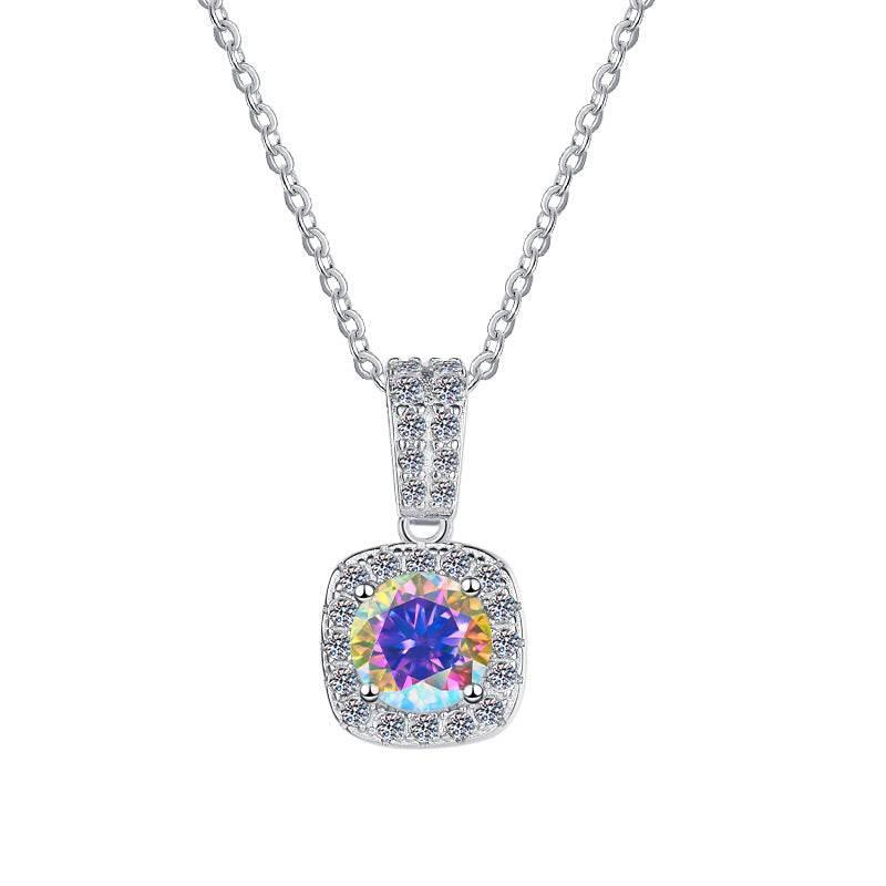 Colorful Moissanite Halo Pendant Necklace | S925 Sterling Silver | 12 Colors