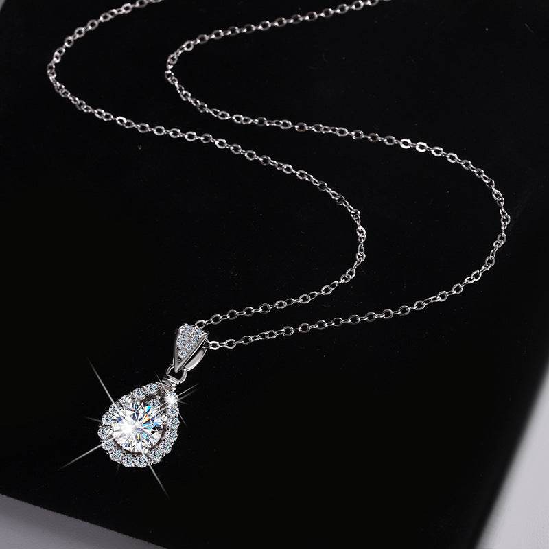 S925 Moissanite Teardrop Halo Pendant Necklace | VVS1 D-Grade 1–5ct