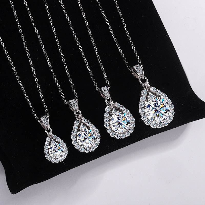 S925 Moissanite Teardrop Halo Pendant Necklace | VVS1 D-Grade 1–5ct