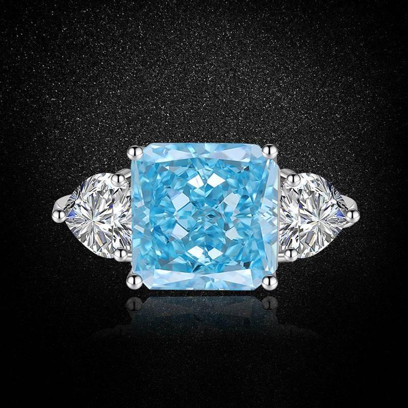 Ice Flower Cut CZ Adjustable Ring | Heart Side Stones, Blue & Green