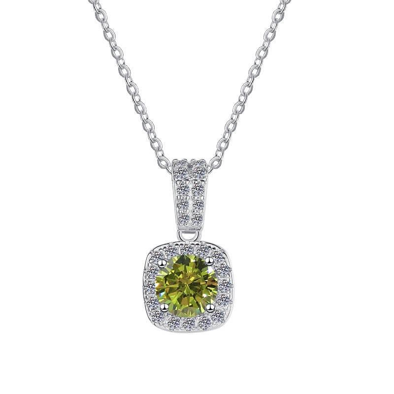 Colorful Moissanite Halo Pendant Necklace | S925 Sterling Silver | 12 Colors