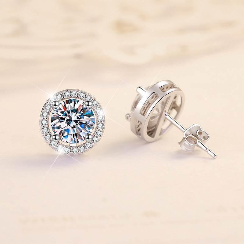 S925 Emerald Green Moissanite Halo Stud Earrings | VVS1 D-Grade 0.5–3ct