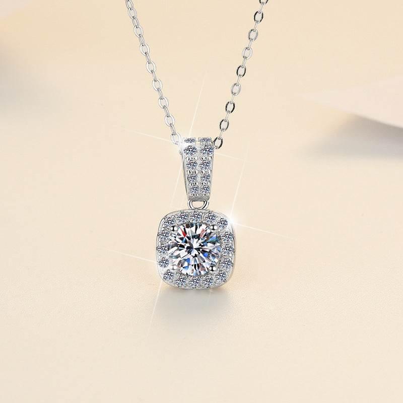 Colorful Moissanite Halo Pendant Necklace | S925 Sterling Silver | 12 Colors