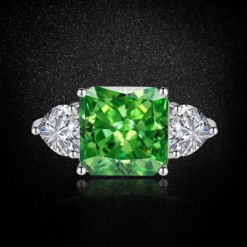Ice Flower Cut CZ Adjustable Ring | Heart Side Stones, Blue & Green
