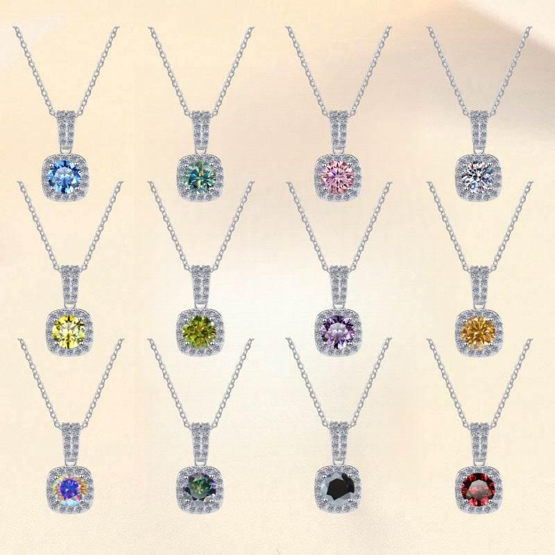 Colorful Moissanite Halo Pendant Necklace | S925 Sterling Silver | 12 Colors