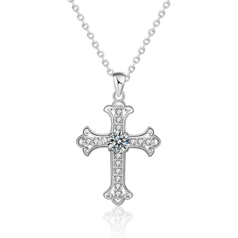 Moissanite Cross Necklace – S925 Sterling Silver | VVS1 D Color | GRA Certified