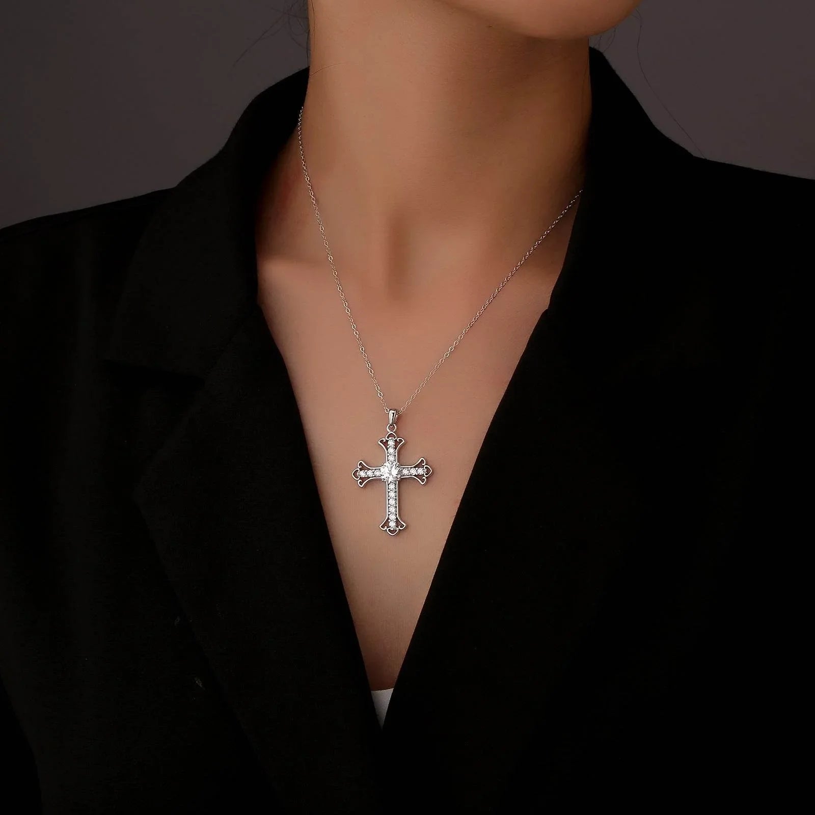 Moissanite Cross Necklace – S925 Sterling Silver | VVS1 D Color | GRA Certified