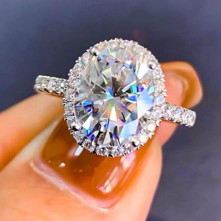 4 Carat Oval-Cut CZ Halo Adjustable Ring | Pavé Band, Unisex
