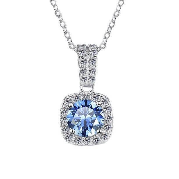 Colorful Moissanite Halo Pendant Necklace | S925 Sterling Silver | 12 Colors