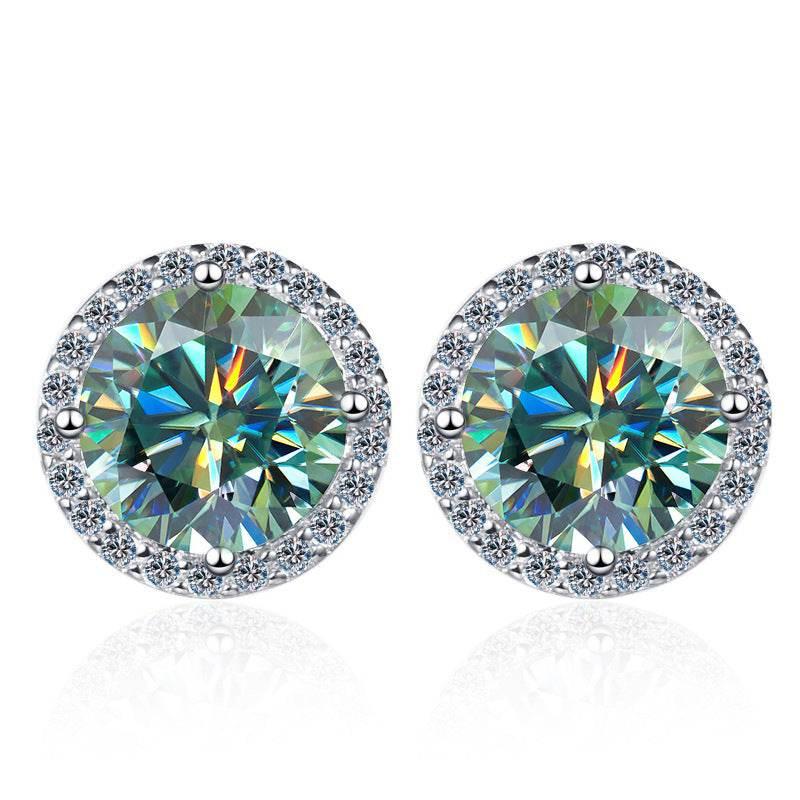 S925 Emerald Green Moissanite Halo Stud Earrings | VVS1 D-Grade 0.5–3ct