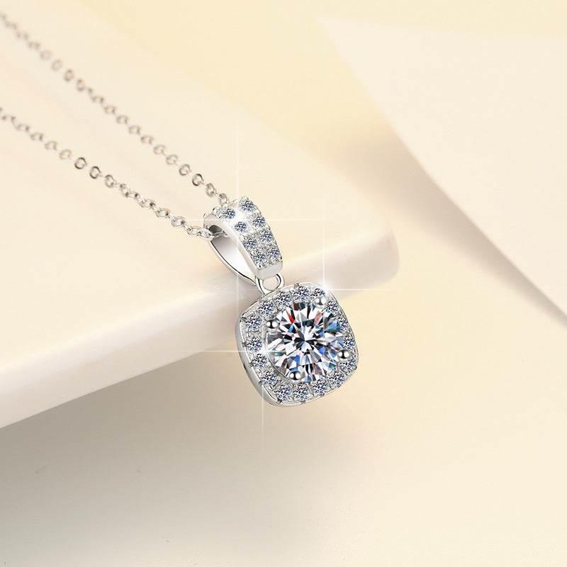 Colorful Moissanite Halo Pendant Necklace | S925 Sterling Silver | 12 Colors
