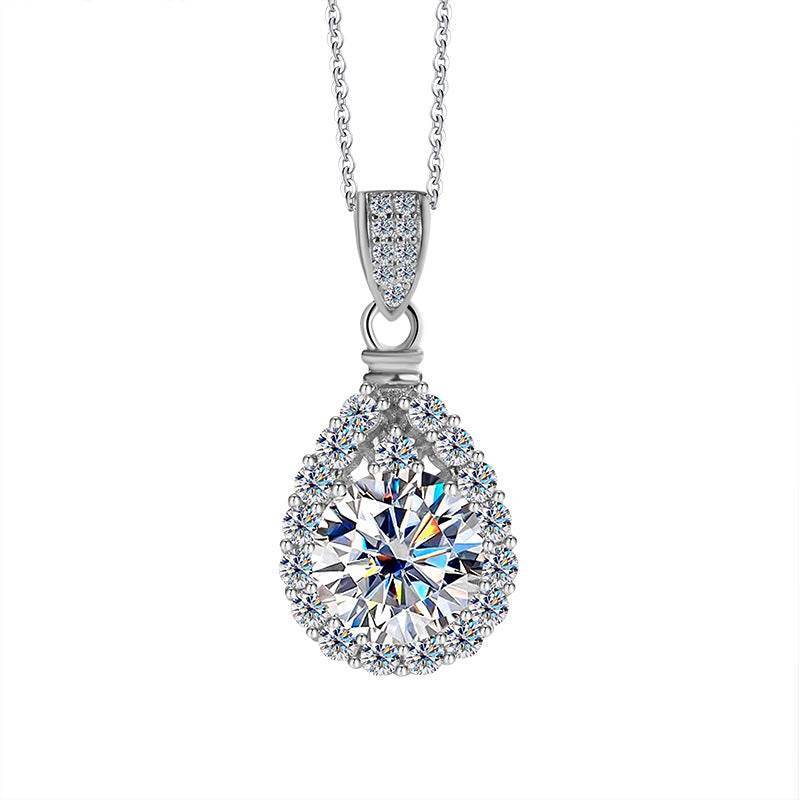 S925 Moissanite Teardrop Halo Pendant Necklace | VVS1 D-Grade 1–5ct
