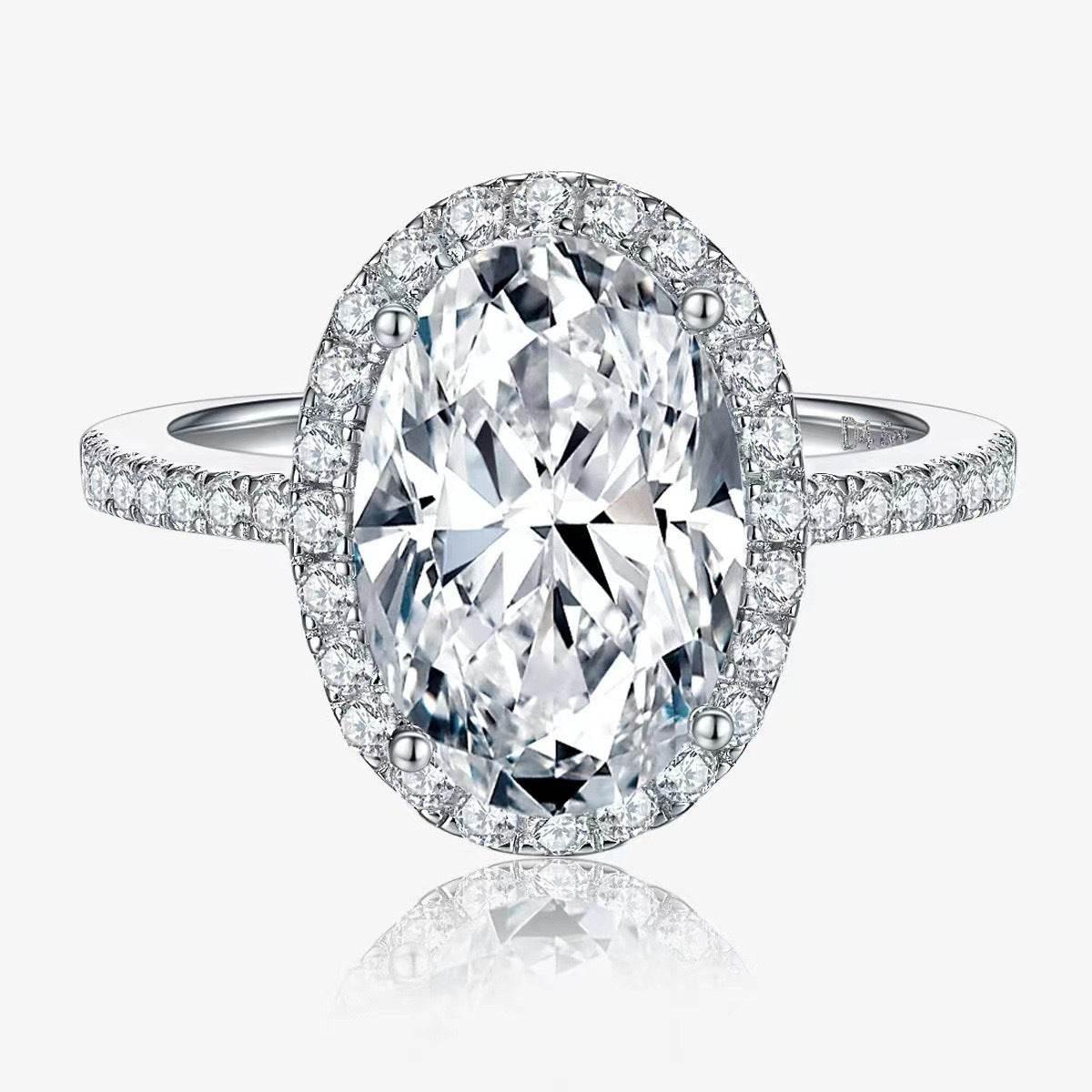 4 Carat Oval-Cut CZ Halo Adjustable Ring | Pavé Band, Unisex
