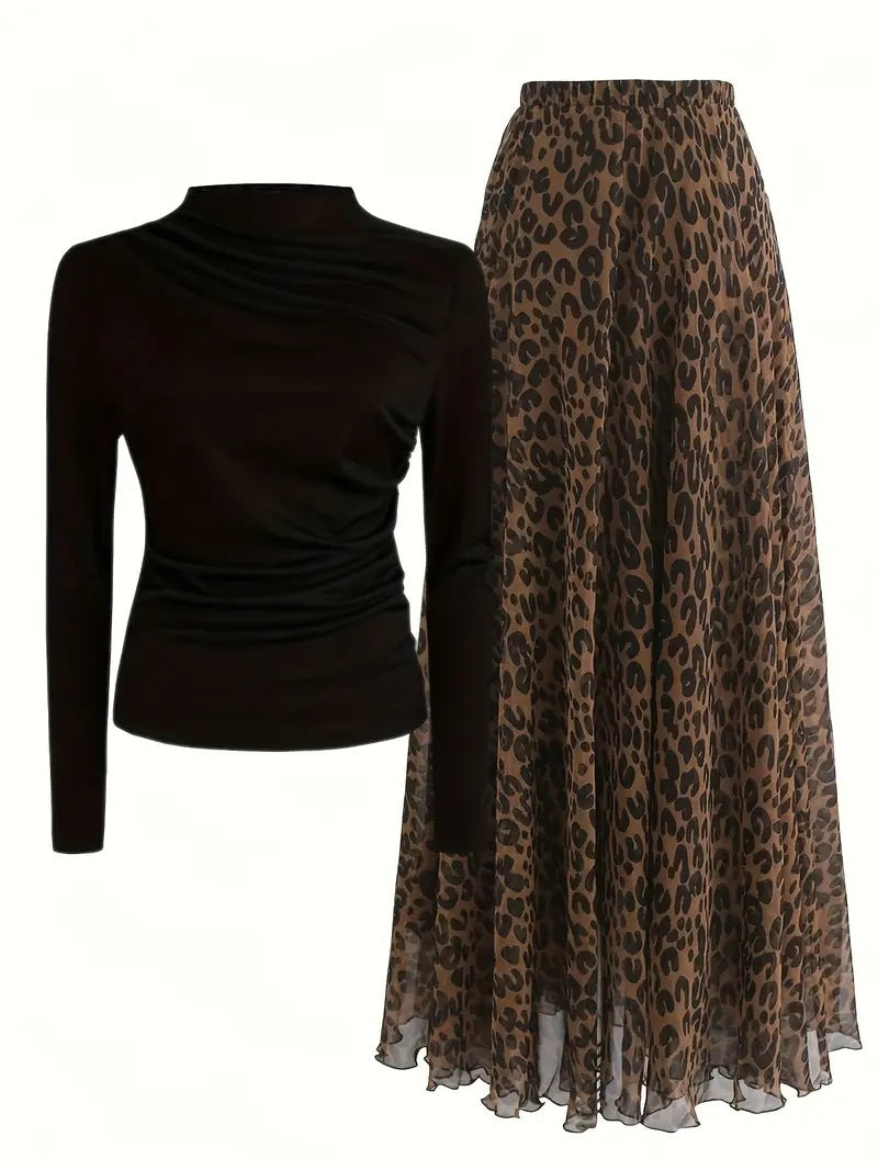 Leopardrock & schwarzes Oberteil Set