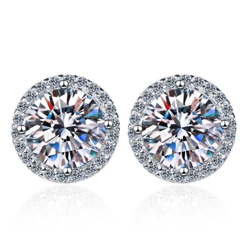 Moissanite Halo Stud Earrings – S925 Sterling Silver | D-Grade VVS1 | 0.3–3 Carat | GRA Certified