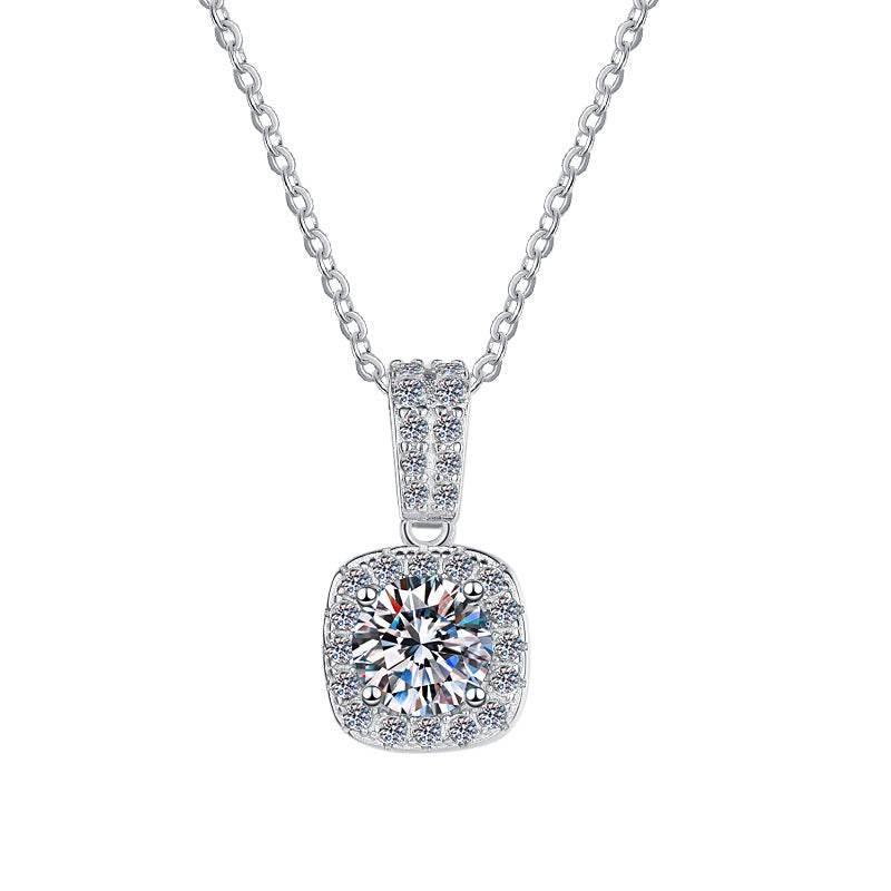 Colorful Moissanite Halo Pendant Necklace | S925 Sterling Silver | 12 Colors