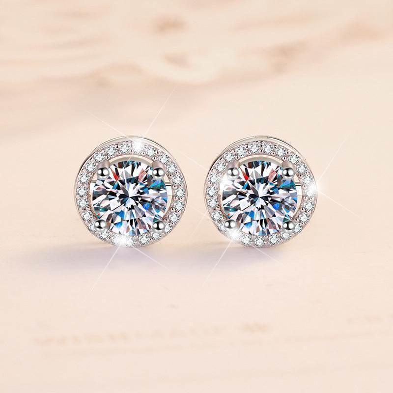 Moissanite Halo Stud Earrings – S925 Sterling Silver | D-Grade VVS1 | 0.3–3 Carat | GRA Certified