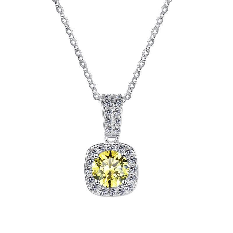 Colorful Moissanite Halo Pendant Necklace | S925 Sterling Silver | 12 Colors