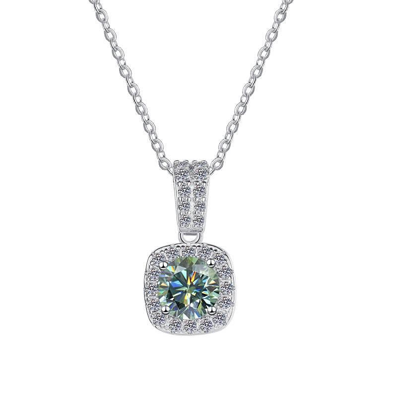 Colorful Moissanite Halo Pendant Necklace | S925 Sterling Silver | 12 Colors