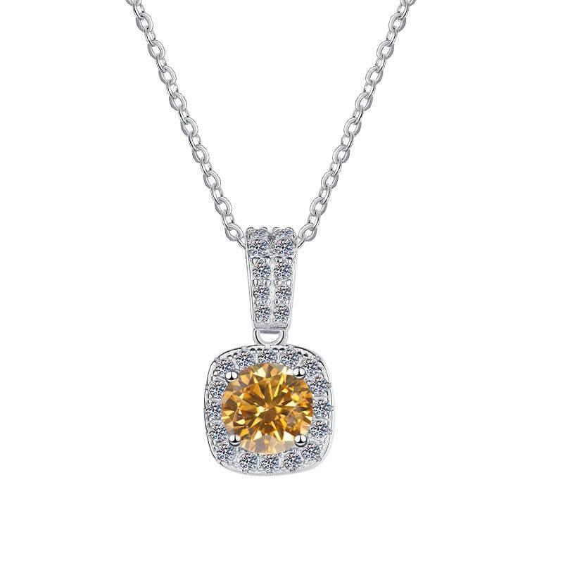 Colorful Moissanite Halo Pendant Necklace | S925 Sterling Silver | 12 Colors